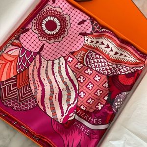 Hermes Fleurs d'Indiennes Pink Silk Scarf 90cm Carre Coveted
